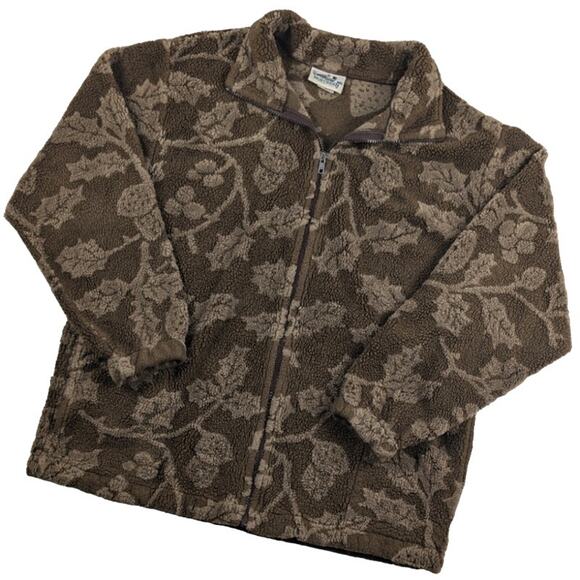Northern Reflections Jackets & Blazers - Vintage Fall Autumn Brown Nature Leaf Zip Up Fleece Jacket 90s Fits like XL